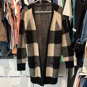 Lucky Brand Black and Cream Checkered Cardigan